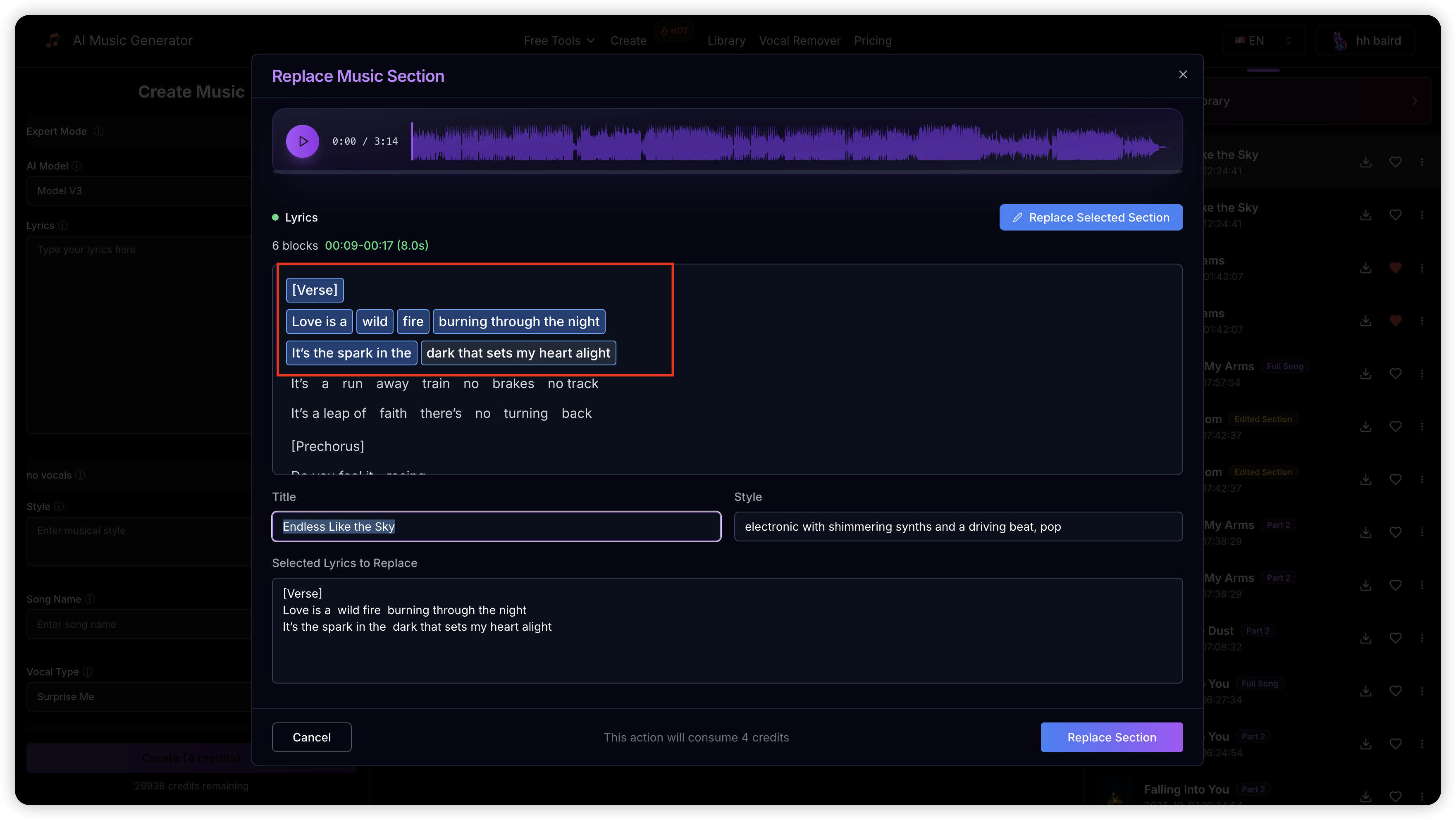 Step 2: Highlight the Lyrics Section