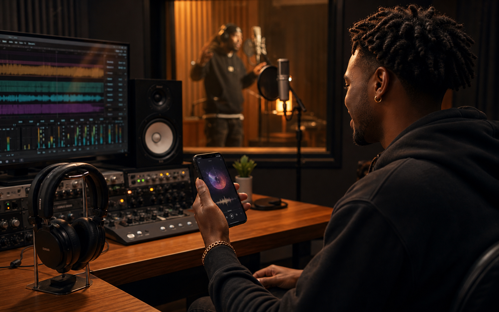 Vocal recording session for a generated rap song