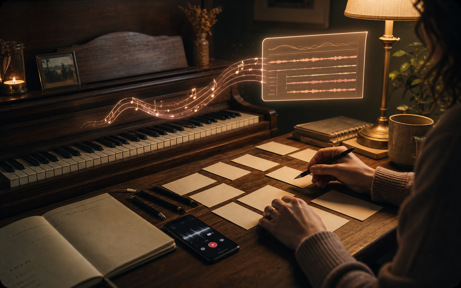 Songwriter using text to music AI to create a demo from an idea